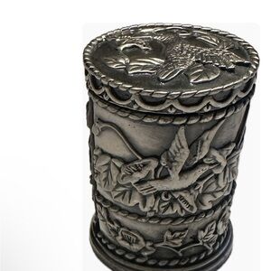 USPS  Vintage Hummingbird Embossed Coil Stamp Holder Silver Cylinder